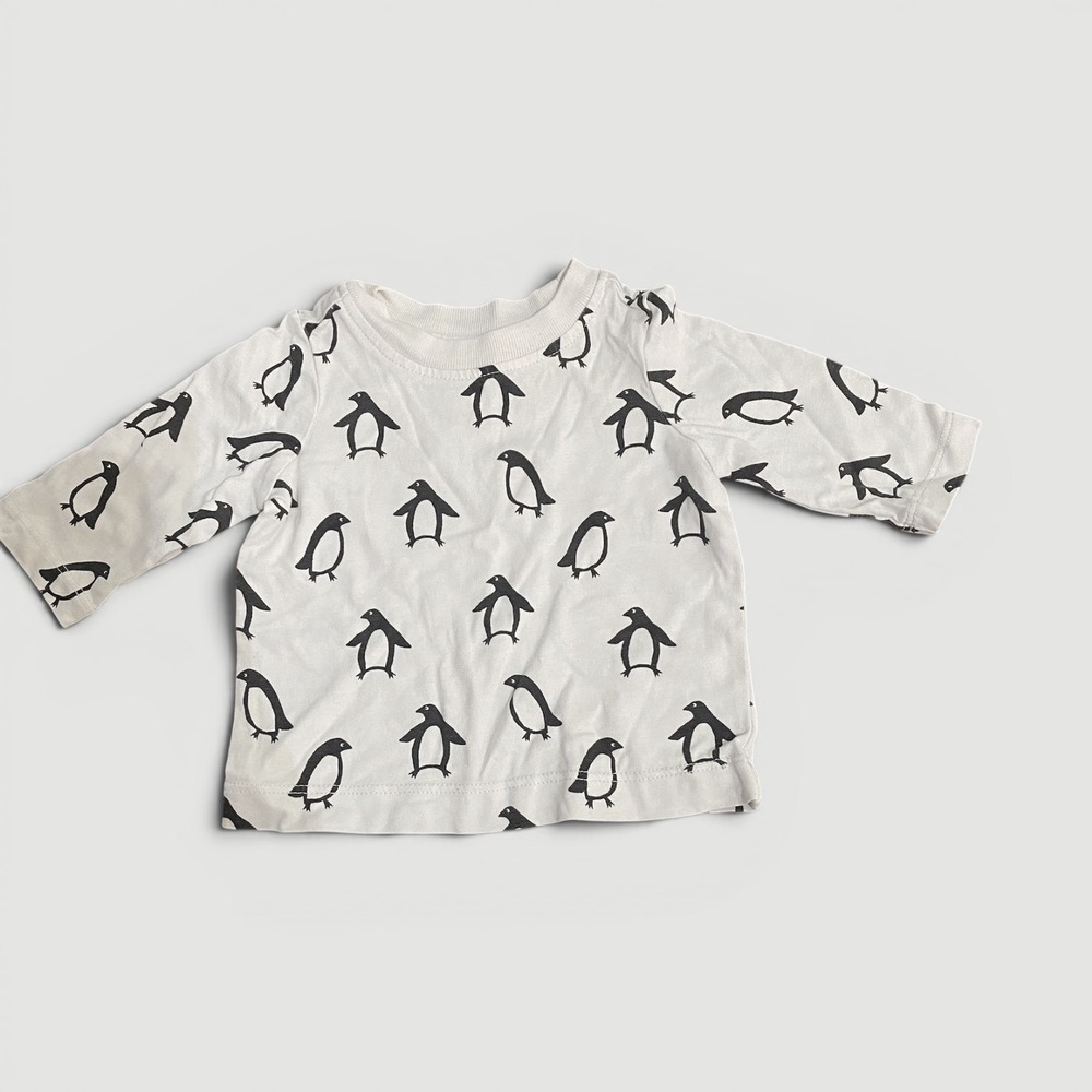 Hanna Andersson White Penguin Long Sleeve Tee 0-3 Months Basic Comfy Cotton‎